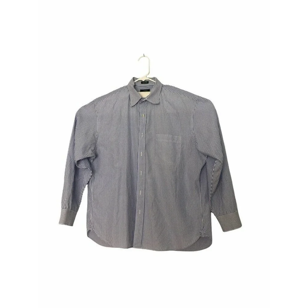 J. Crew Button-down 100% Cotton XL 17-171/2 Striped Long Sleeve White and Blue